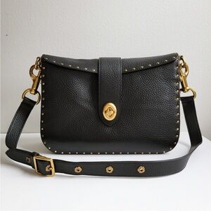 Coach 1941 paige 27 black pebbled leather with border rivets shoulder bag purse